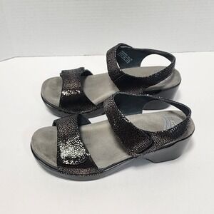 Dansko Sonnet Black Leopard Shimmer Leather Sandals Clogs  Sz 8 38